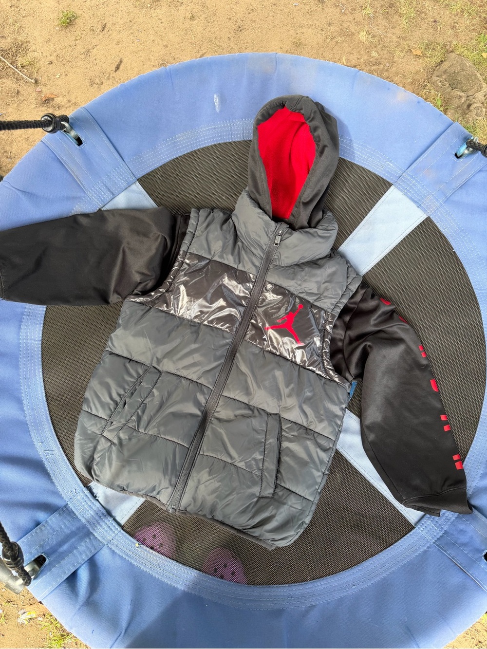 Jordan Boys' Black Puffer Jacket with Red Hood Lining